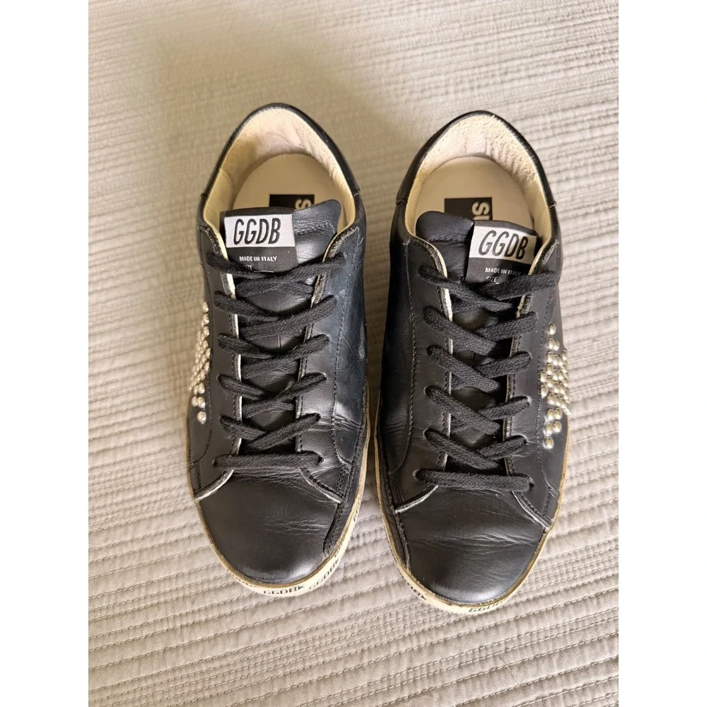 Golden Goose Super-Star Black Leather Studded Star‎ Private Edition Sneakers 35